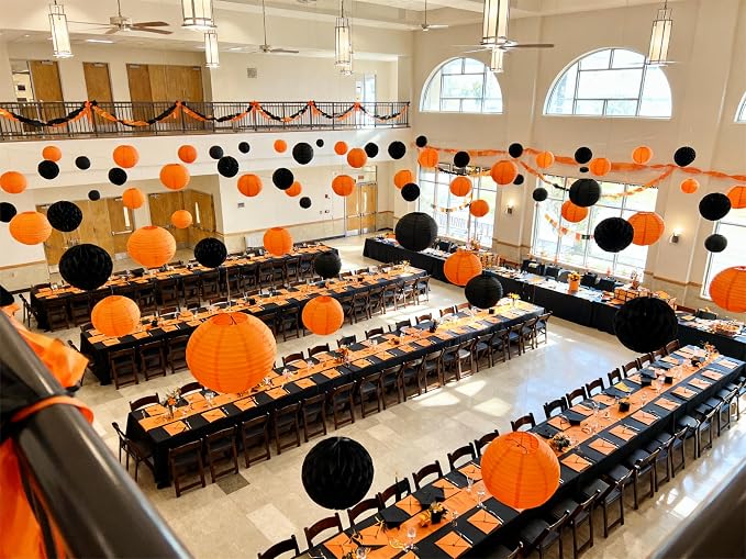 ZOOYOO 10Pcs Paper Lanterns,Black Orange Round Hanging Tissue Paper Lanterns Decorations for Kids Birthday,Graduation,Halloween,Theme Party Garden Home Decor