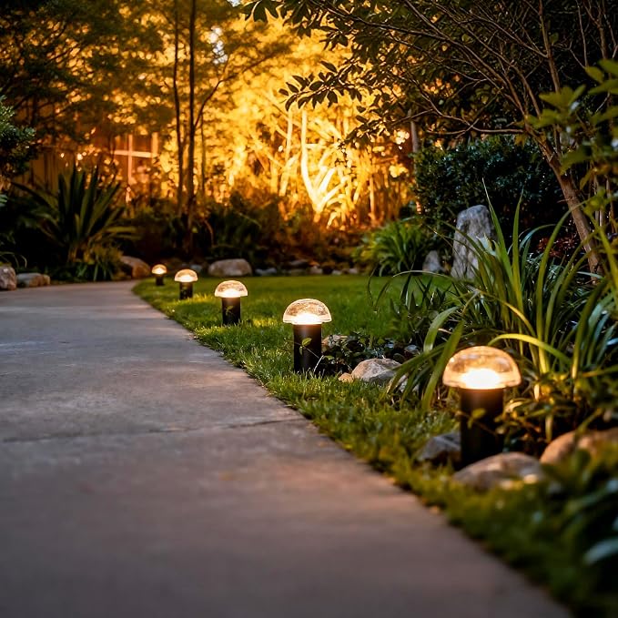24Pack LED Landscape Lighting Low Voltage Pathway Lights Outdoor 1.5W 35 Lumen Mushroom Lights Weatherproof Path Lights for Garden, Yard, Walkway, Path, Warm White, 3000K
