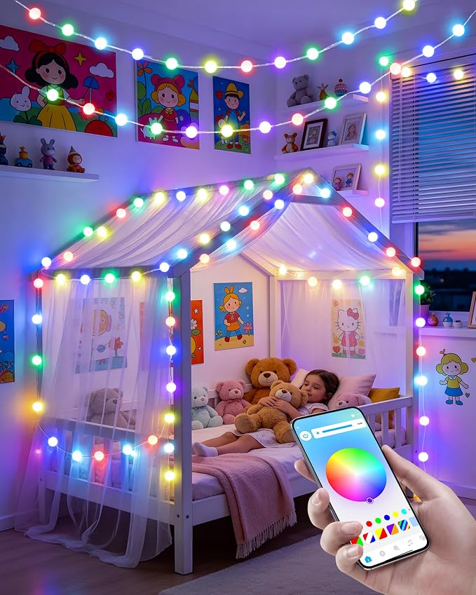 JMEXSUSS Smart Globe String Lights for Classroom Dorm, RGB Fairy Lights | 33FT 66 LED, App & Remote Control, Music Sync, Color Changing , Twinkle String Lights for Bedroom Christmas DIY Gift Decor
