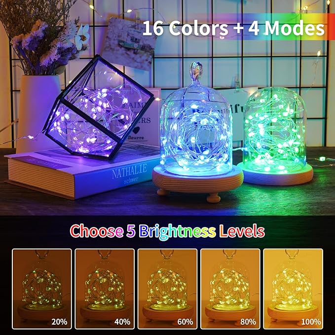 66ft 200LED Fairy Lights Battery Operated, 4 Pack 16.5ft 16 Color Changing String Light with Remote Timer, RGB Waterproof Twinkle Lights for Indoor Outdoor Room Gift Party Christmas Décor