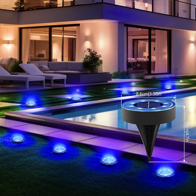 Joomer Solar Ground Lights Outdoor Waterproof, 8 Pack 8 LED, Blue | Solar Powered Garden Lights Disc Landscape Lighting Outdoor for Patio Pathway Lawn Yard Driveway Walkway outside