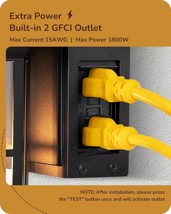 EDISHINE Motion Sensor Dusk to Dawn Outdoor Wall Lights with GFCI Outlet | 3 Modes, E26 Base, 140° Angle & 33FT Range, Waterproof Outdoor Wall Sconce for Patio Garage, Black