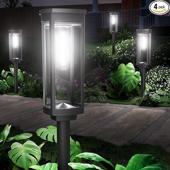 NEWMESSI 4 Pack Solar Pathway Lights Outdoor, Modern Super Brightness LED Path IP65 Waterproof Garden Lights Solar Powered Landscape Lighting for Outside Yard Garden Driveway Walkway
