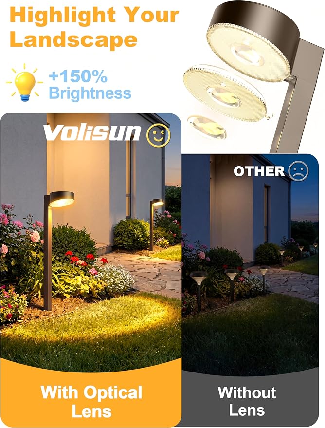 VOLISUN Solar Pathway Lights, 8 Pack LED Solar Lights Outdoor Waterproof, Garden Lighting for Yard Path Landscape Lawn Walkway Driveway, Brown