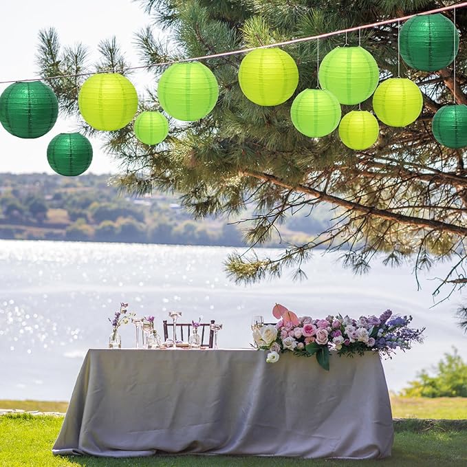 21 Pcs Green Paper Lanterns Party Decorations, 4/6/8/10 Inch Hanging Paper Lanterns for St. Patrick's Day, Tropical Jungle Theme, Wedding, Baby Shower, Graduation, Birthday Party Football Theme Decor