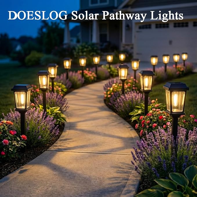 Solar Pathway Lights Outdoor 10 Pack, LED Solar Garden Lights | Auto On/Off Waterproof Solar Lights Outdoor Garden Pathway Lights for Yard Landscape Path Walkway Decorative, Warm White