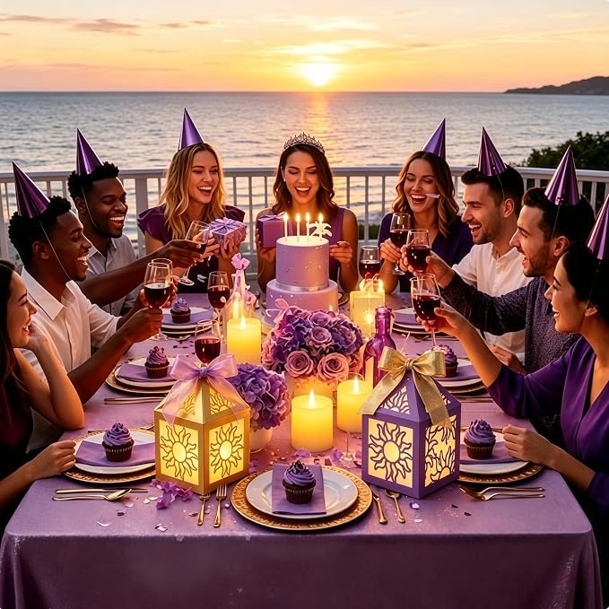 32 Pcs Sun Lantern Centerpieces with LED Candles and Ribbon | Paper Material, Princess Girls Birthday Party Festival Decorations, 16 Lanterns+16 Candles
