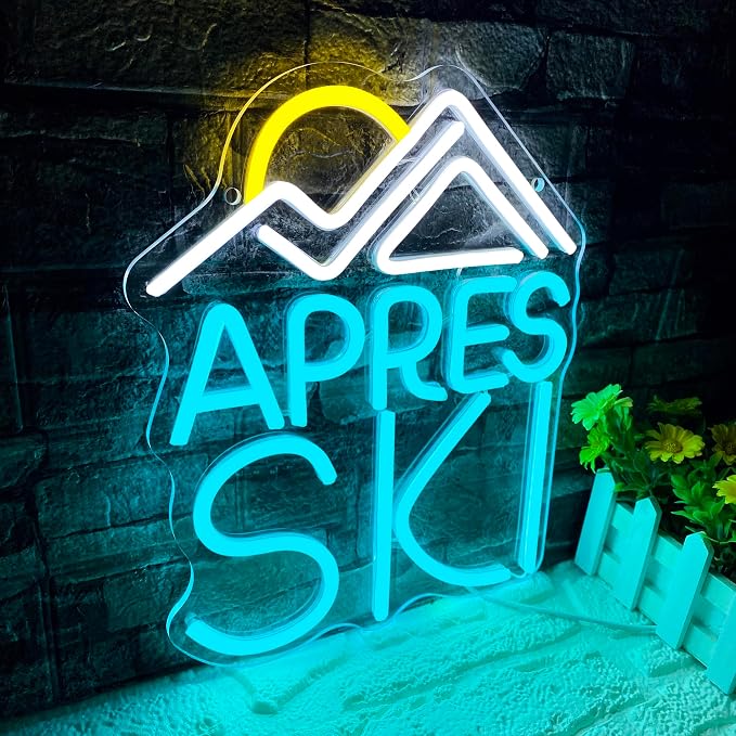 Apres Ski Neon Sign, Dimmable LED Neon Light, USB Powered Wall Art, Goggles Winter Sports Decor for Bedroom, Man Cave, Home, Birthday Gifts for Skier(10.6 * 13in)
