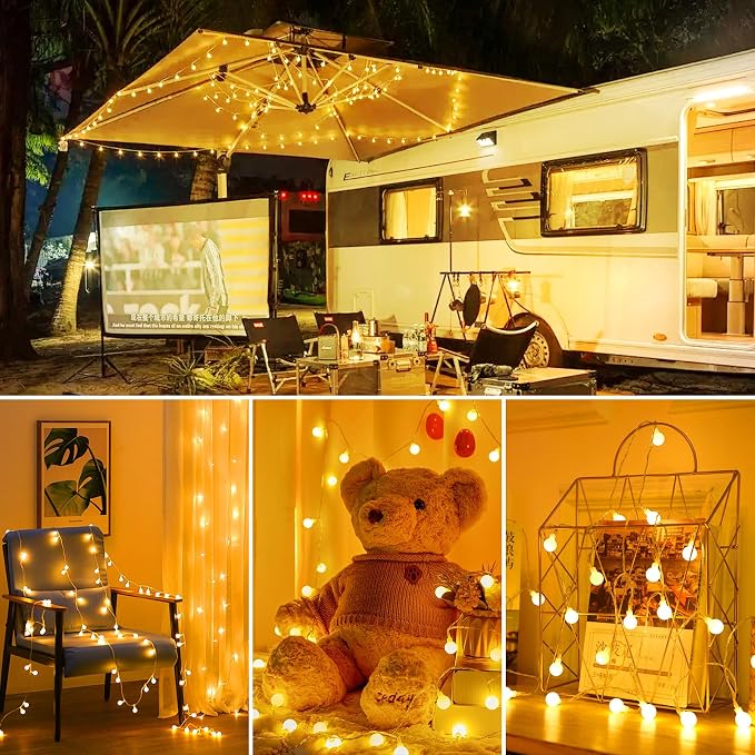 Minetom Battery Operated String Lights, 21FT 60 LED Globe Classroom Lights | Waterproof Twinkle Lights with Remote & 8 Modes for Indoor Outdoor Bedroom Classroom Camping Christmas Decor, Warm White