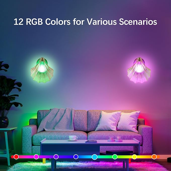 Vintage Battery Operated Wall Sconces with Remote, Amber Rechargeable Wireless Wall Sconces with Magnetic LED Bulbs, Indoor Shell Shaped Wall Lights for Living Room, Bedroom, Bedside, Doorway
