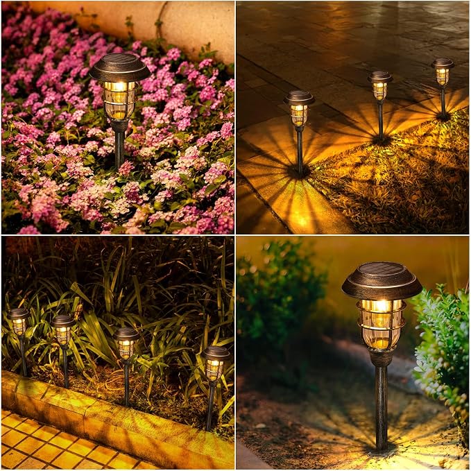 LETMY Solar Outdoor Lights, 12 Pack Bright Solar Pathway Lights Outdoor Waterproof, Up to 15 Hrs Auto On/Off Solar Garden Lights Outdoor Solar Lights for Yard Patio Walkway Driveway Pathway - Bronze