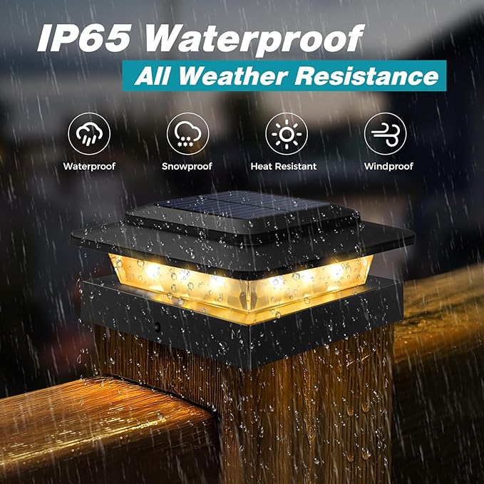 kolpop 4x4 Solar Post Cap Lights Outdoor 2Pack- 3 Color Temperatures& 2 Level Brightness, IP65 Waterproof, 16 LED Black Fence Deck Post Light Solar Powered Only for 4×4/3.5×3.5 Wood/Vinyl Posts