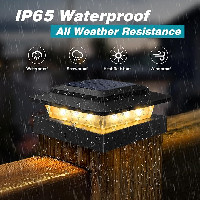 kolpop 4x4 Solar Post Cap Lights Outdoor 8Pack- 3 Color Temperatures& 2 Level Brightness, IP65 Waterproof, 16 LED Black Fence Deck Post Light Solar Powered Only for 4×4/3.5×3.5 Wood/Vinyl Posts