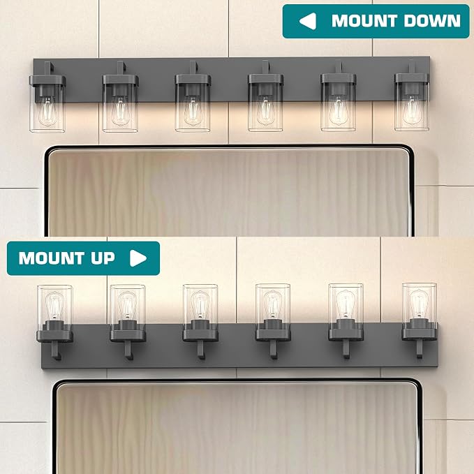 Bathroom Vanity Light, Square Design 6 Lights Morden Bathroom Lighting Fixtures Over Mirror, Black Vanity Light for Living Room/Bedroom
