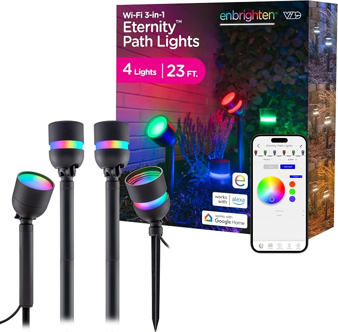 Enbrighten Vibe Eternity Path Lights, 23ft, 4 RGBWIC LEDs, Weatherproof, Perfect for Garden, Pathway, and Home Exterior Lighting, Smart App Control, Compatible with Alexa, Google Home, 85966