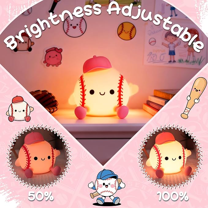 Softball Night Light, Softball Gifts for Girls, Soft Silicone Nursery Dimmable LED Lamp, Touch Rechargeable Bedroom Decor for Kids Baby Teen Athlete Sports Lover, Bedside Birthday Xmas Gifts Idea