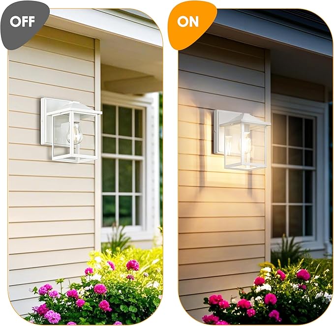 Outdoor Wall Lantern, Exterior Waterproof Wall Sconce Light Fixture, White Front Door Mounted Lighting with Glass, Anti-Rust Porch Lamp