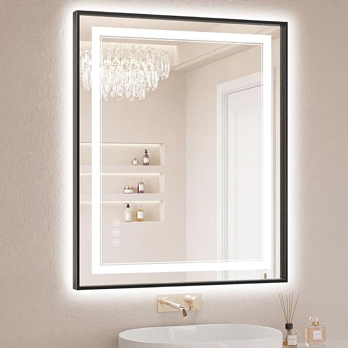 30"x36" LED Bathroom Mirror with Lights, Front & Backlit, Anti-Fog | Lighted Mirror with Dimmable, Aluminum Frame, 3 Color Temperature, CRI 90+, Touch Control with Memory, HD Tempered Glass