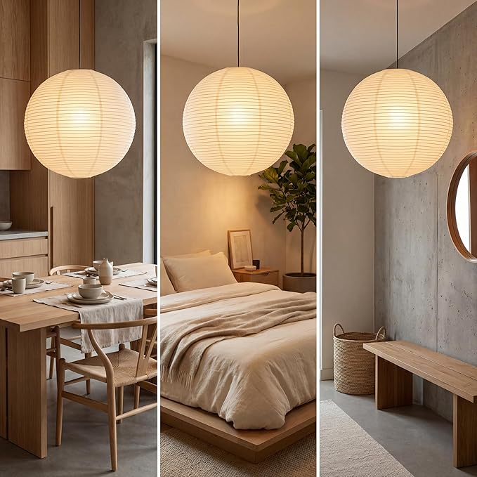 Nogy Paper Lantern Lamp Japanese Style Pendant Light - Off White Rice Hanging Paper Lamp Shade with Cord (Hardwired, 23.5 in)