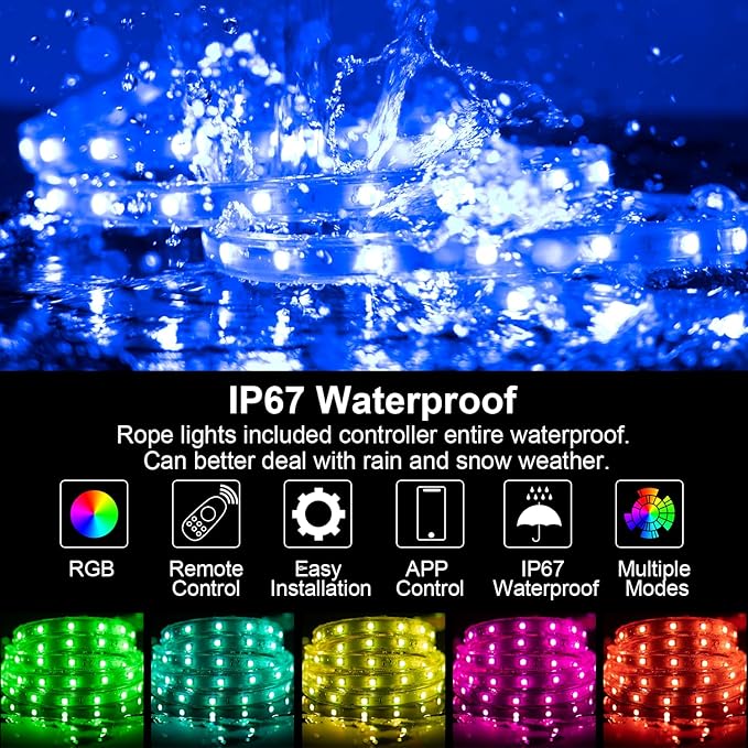 MEIYING 60ft Rope Lights for Outside,RGB LED Rope Lights Outdoor Waterproof Color Changing APP Remote Control Music Sync,Flexible Outdoor LED Strip Lights Waterproof Camper Pool Deck Christmas