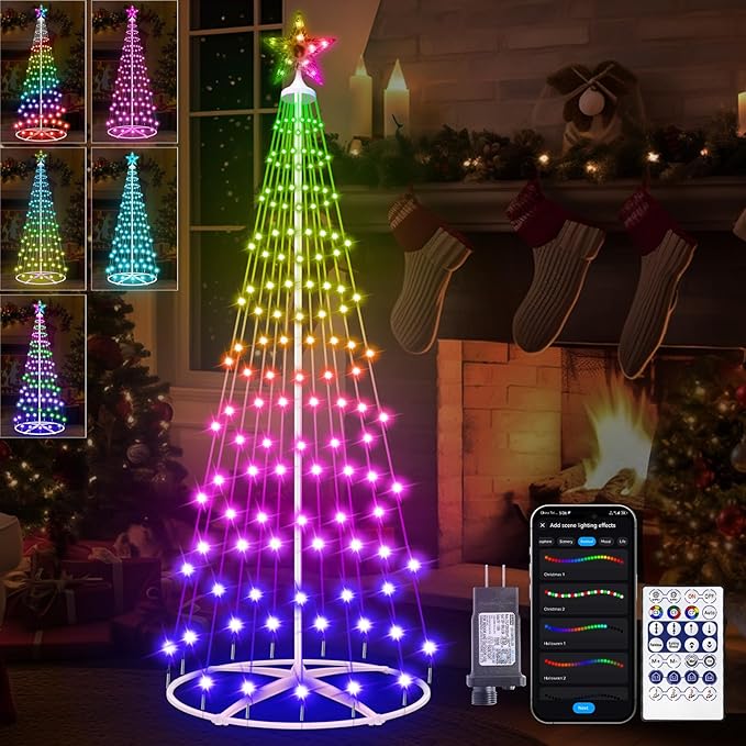 5FT 166LED Smart Christmas Tree Lights, Outdoor Christmas Cone Tree Lights with App Control, Color Changing DIY Music Sync & Timer Prelit Christmas Tree for Yard Front Porch Party Christmas Decoration