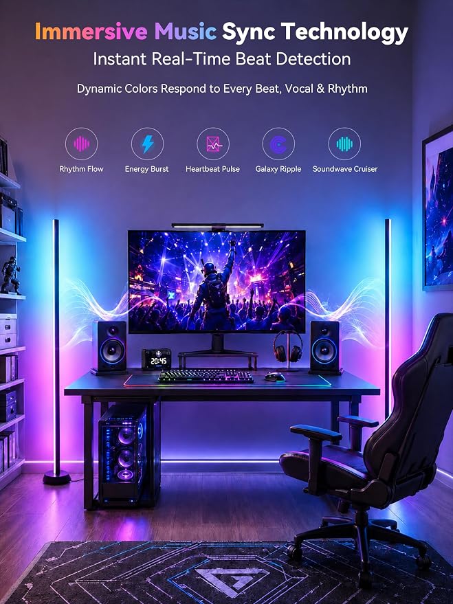 Smart LED Floor Lamp, RGBY+IC Corner Floor Lamp for Living Room | 36W Dimmable LED Floor Lamp with Alexa & App Control, DIY Color Effects, Standing Lamp for Gaming Room Bedroom Home Decor