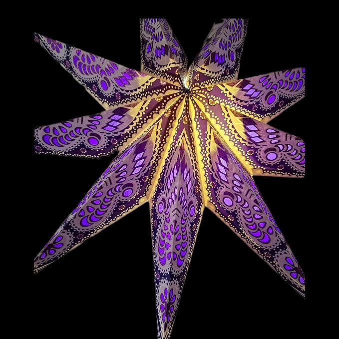 Lantern Lampshade 9 Pointed Paper Star Light Shades Large 60cm Star Hanging Decorations for Christmas Wedding Home Decoration Birthday Party (Glitter Purple)