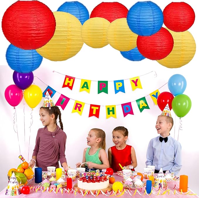 12Pcs Paper Lanterns 6”, 8”, 10”, 12”,Paperlanterns Party Decoration, Red Yellow Blue Paper Lanterns for Wedding, Bridal, Birthday, Outdoor, Home, Garden, Holiday and Party.