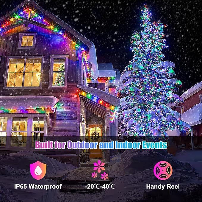 RGB Smart IC Fairy Lights, 49FT/15M 150 LEDs Multicolor String Lights | APP & Remote Control, Music/Voice Sync Color Change, IP65 Waterproof String Light for Christmas, Wedding, Bedroom, DIY