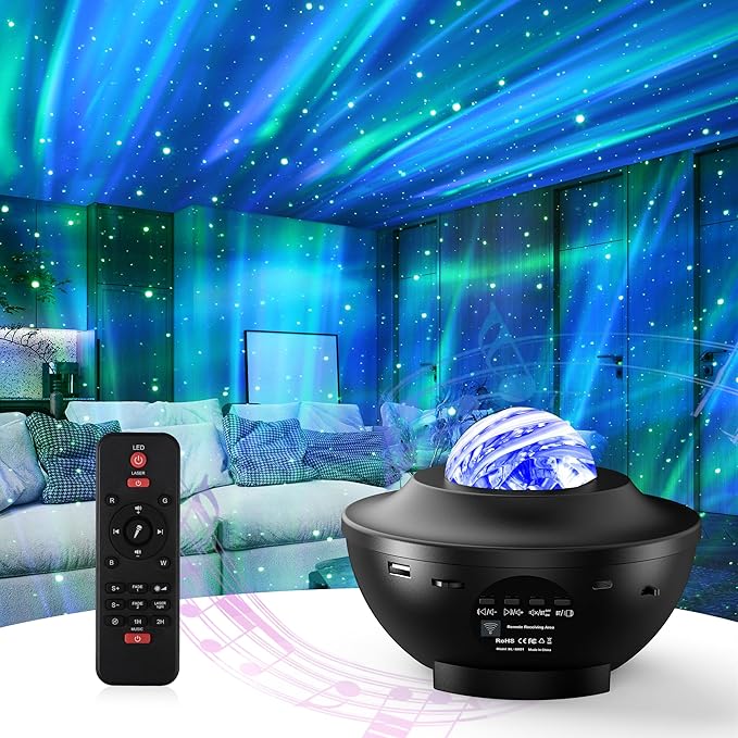 Northern Lights Projector, Aurora Star Galaxy Projector Night Light for Bedroom/Ceiling/Party with Bluetooth Speaker, Soothing Mood Northern Light Lamp for Kids, Adults, Gift Idea