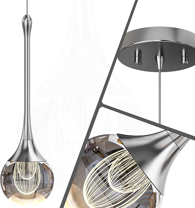 2-Pendant Lights Kitchen Island,Crystal Sliver Globe LED Chandelier, Modern Dimmable Adjustable Height Hanging Light Fixture,Sloped Ceiling,Bedroom,Dining Room