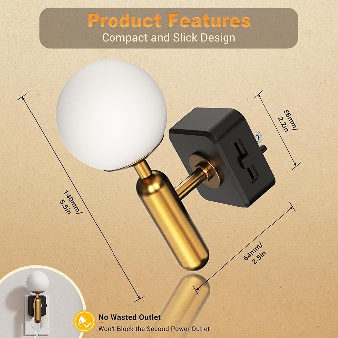 JandCase Night Light Plug in, Night Lights Plug into Wall | 3000K Soft Light LED NightLights, 0-100LM Dimmable Night Light, Built in Dusk to Dawn Sensor for Hallway Bedroom Stairway