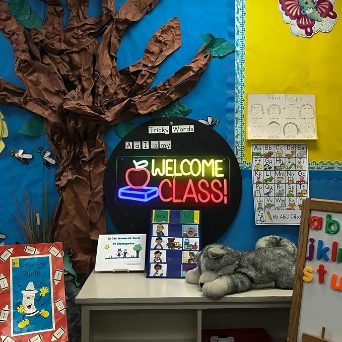Welcome Class Neon Sign Apple Book LED Sign Back to School Classroom Decor | Dimmable Light Up Signs, Student Classroom Neon Light, Colorful Wall Sign, Acrylic Night Light, School Opens Party Decoration