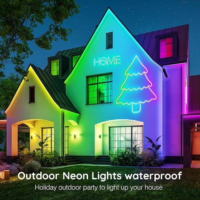 LETIANPAI 32.8Ft Neon Rope Lights,Flexible Led Rope Lights Control with App/Remote,Multiple Modes Rope Lights,IP65 Outdoor RGB Led Neon Lights Waterproof,Music Sync Gaming Led Light Strip (32.8FT)