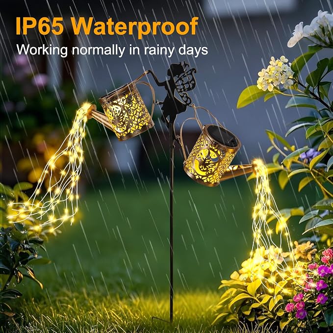 ZKLiLi Solar Fairy Hummingbird Watering Can Lights Outdoor, Waterproof Garden Decor with one Pole Two Light - Hanging Patio Lawn Pathway Gift for Backyard,Lawn,Patio Gifts for Mom Grandma Women