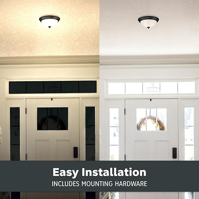 Designers Fountain Flush Mount Ceiling Light, 11 Inch Frosted Glass Lighting Fixture for Kitchen, Bedroom, Bathroom, and Hallway, LED Bulbs Not Included, Matte Black