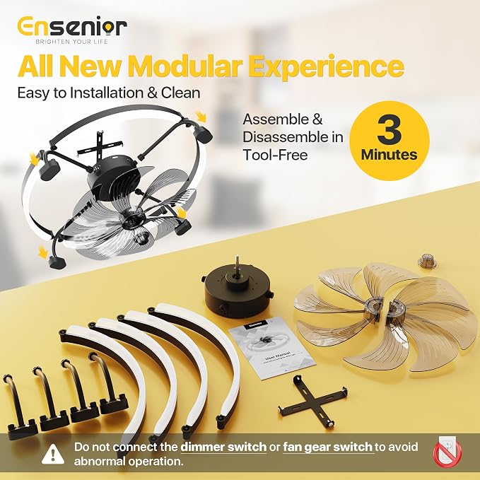 Ensenior 24 Inch Flush Mount Ceiling Fans with Lights, APP Control, Black | Quiet Reversible Motor, Night Light Mode, 6 Speeds, 3CCT, Dimmable, Low Profile, Remote, Memory Function, Timer, Bedroom
