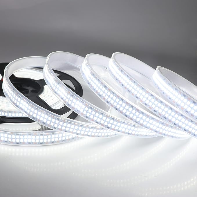 LED Strip Lights Cold White 6500K Double Row 2835 SMD DC 12V IP67 | 16.4ft/5M 2400LEDs Daylight Bright LED Tape Light Flexible Dimmable Ribbon Lamp Waterproof Outdoor for Truck Frame Lighting