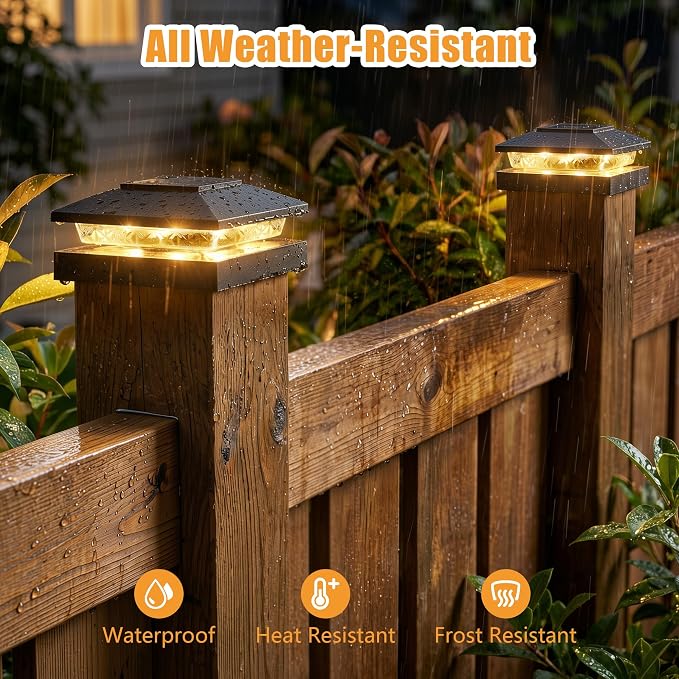 4x4 Solar Post Cap Lights 4-Pack, Dual Color LED Lights for Wood/Vinyl Post | For Decorate Patio Porch Garden, 2 Color Modes(Warm/Cool), Auto Sensor, Easy Install on 4x4 Wood/Vinyl Posts, Waterproof