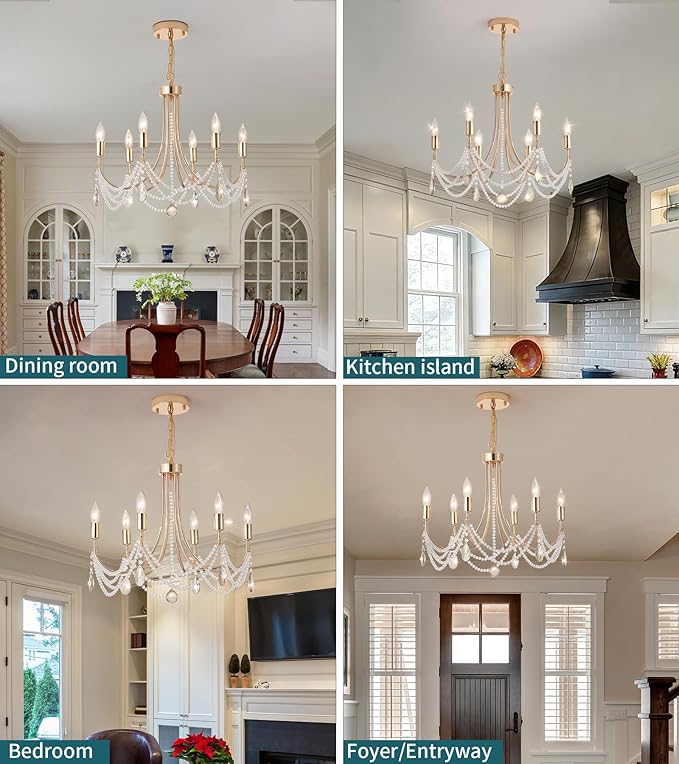 Crystal Chandelier with Pale Amber Gold Crystal, Modern Crystal Candle Hanging Pendant Lighting, French Country Gold Crystal Chandelier for Ceiling Medallions,Wedding,Dining,Kitchen,Foyer,Bedroom