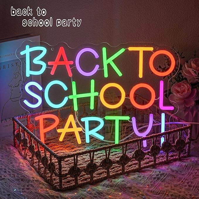 Back To School Party Neon Signs for Wall Decor Party Neon Light Inspirational LED Lights Color Letter Light Up Sign for Bedroom School Classroom Home Kid Room