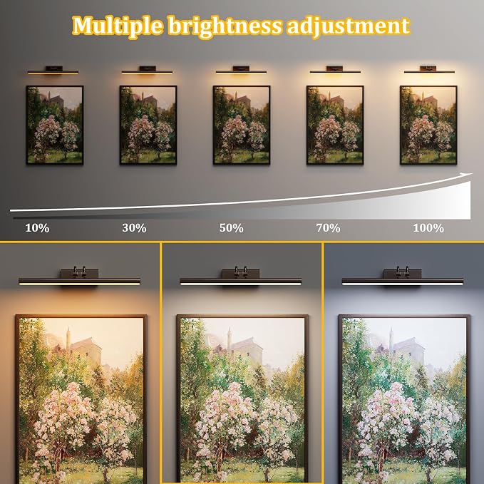 Picture Lights for Wall, 13.8in, Brown, 4000mAh, Rechargeable Remote | Magnetic LED Art Display Light with 3 Color Temperatures for Gallery, Living Room, Bedroom, Hallway, Wireless