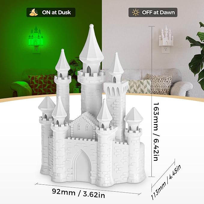 Night Lights Plug into Wall,3D Printed Castle RGB Night Light | 10-Color Change NightLight, 3 Level Brightness Adjustable Dimmable Nightlights with Dusk to Dawn Sensor for Bathroom Hallway