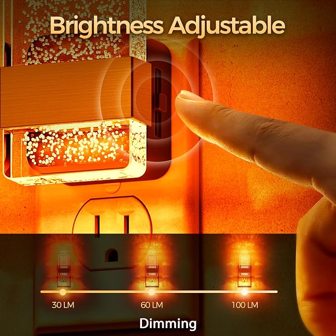 LED Night Lights Plug into Wall, 0-100LM Dimmable Nightlight | Bubble Decorative Night Light, Dusk to Dawn Sensor, Wall Sconce-Style Design Nightlights for Bathroom, Hallway, Amber