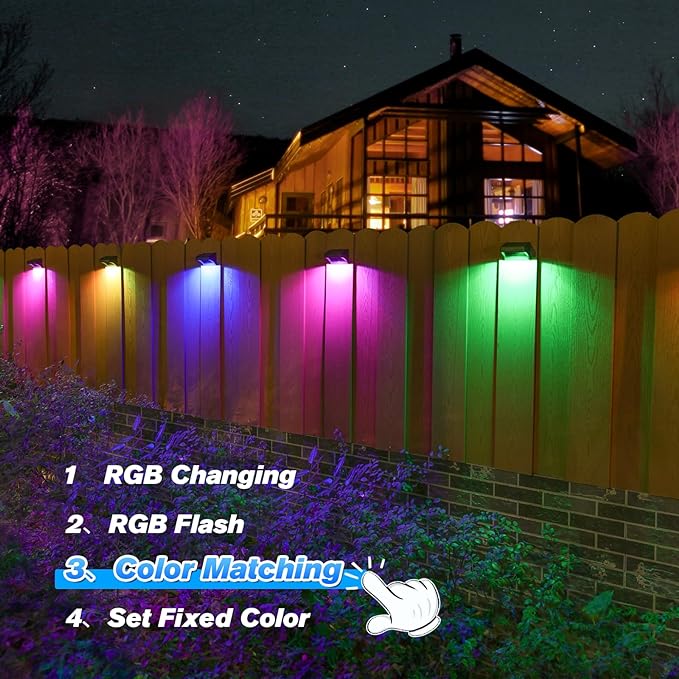 Aulanto Solar Led Deck Lights, Warm White & RGB Modes, Outdoor Waterproof for Backyard, Pool, Patio, Fence Post/Line (4Pack & 4Modes)
