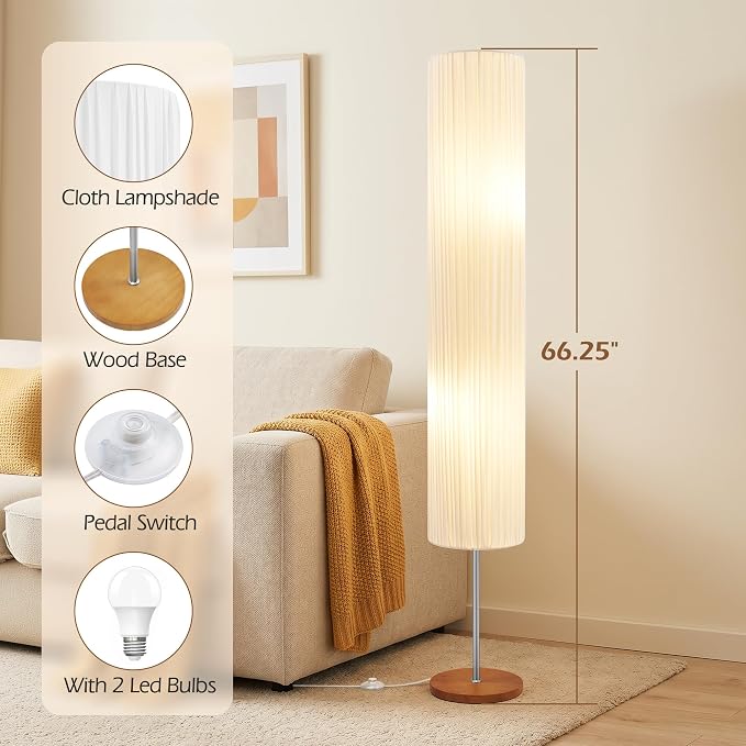 Floor Lamp for Living Room, Color Temperature Adjustable Column Tall Lamp, Standing Lamp Corner Floor Lamp for Bedroom-White Coloth Shade(Bulbs Included)
