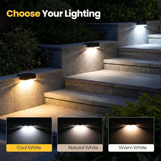 JOFIOS Solar Deck Lights, 3 Color Modes,Waterproof,Black, 12 Pack | 3 Color Modes, IP65 Waterproof,Solar Lights for Deck,Fence,Step,Patio,Backyard Decor
