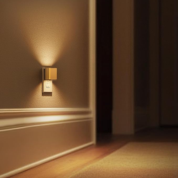 L LOHAS LED Night Light,Night Lights Plug into Wall,[2-Pack] | Dimmable Night Light with Light Sensor,3000K Warm White,Gold Nightlight for Bathroom Hallway Kitchen