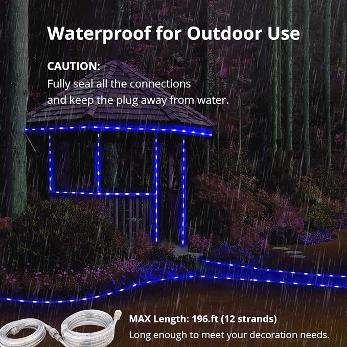 16.4ft Blue LED Strip Light Waterproof | Flexible flat design. Connectable. 50,000hr lifespan. Ideal for home, garden, patio, party, Christmas decoration.