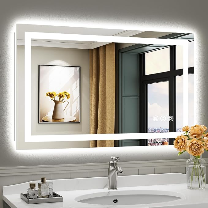 40x24 Inch LED Bathroom Mirror with Lights, Backlit & Front Lit | Anti-fog, 3 Color Dimmable, Memory Function, HD Reflection Tempered Glass, ETL Listed, IP54 Waterproof
